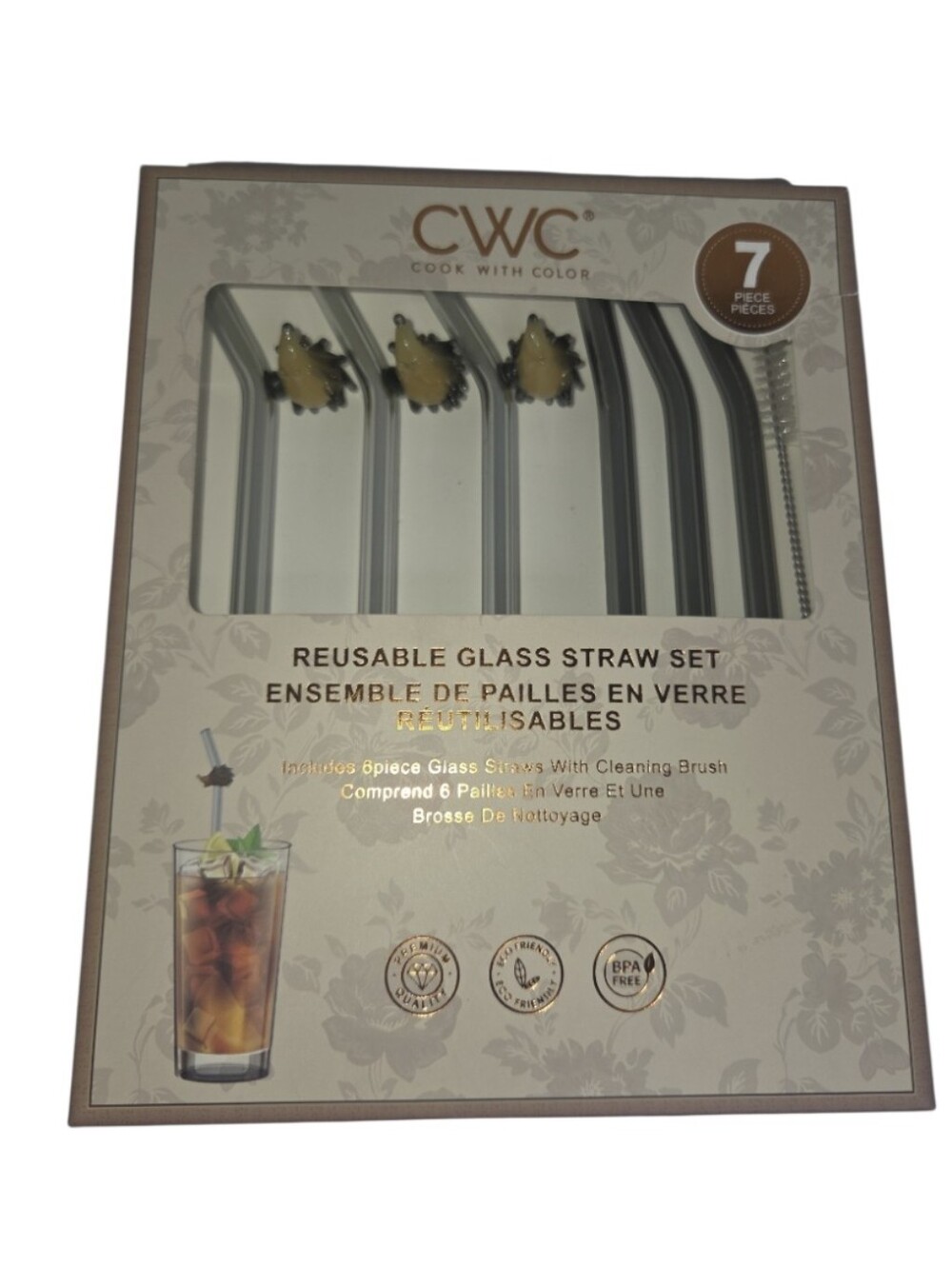 CWC Reuseable Glass Straws Set Of 6 Three Hedgehog Three Smoke NIB